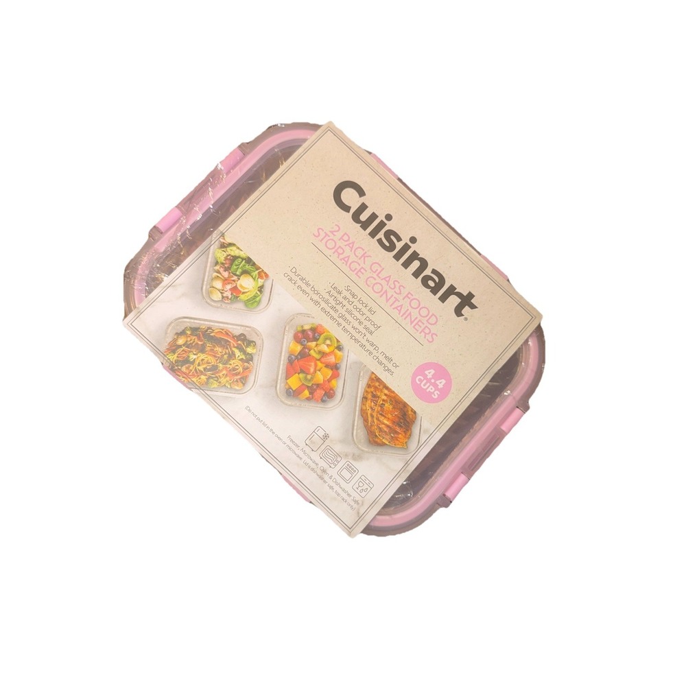 Cuisinart 2 pc Glass Food Storage Container Set 1040ml Snap Lids Airtight